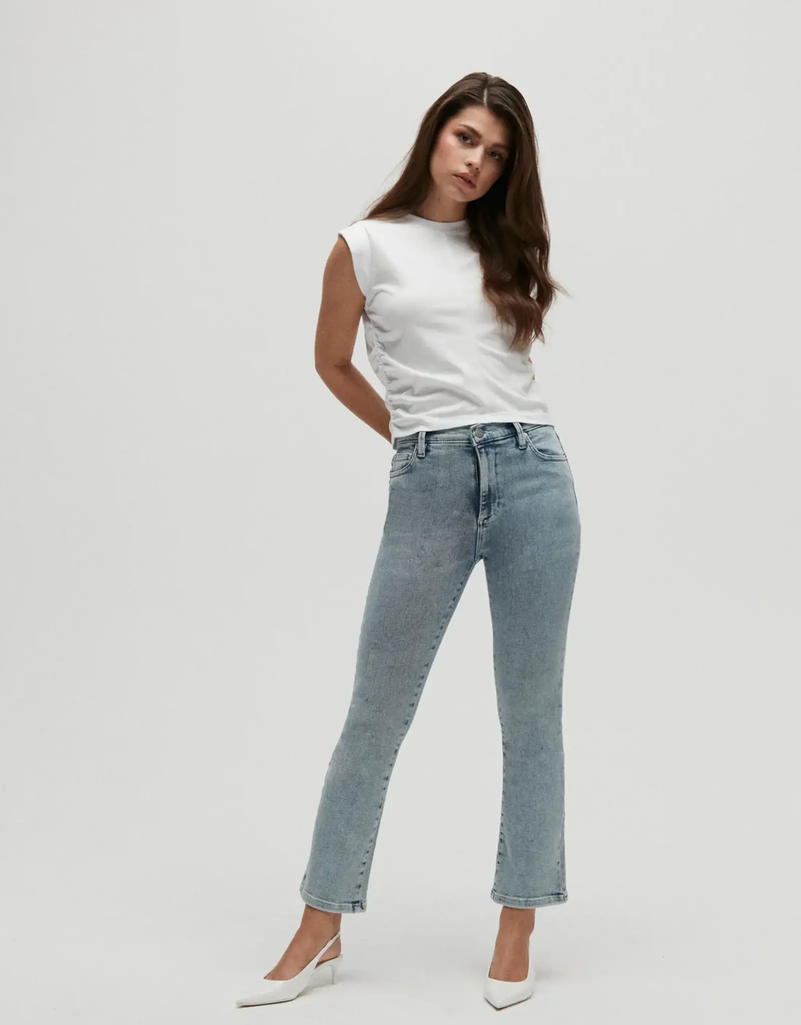 Homage Debbie Cropped Flared Jeans Washed Blue