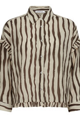 Co'Couture Flow Stripe Frill Shirt Mocca