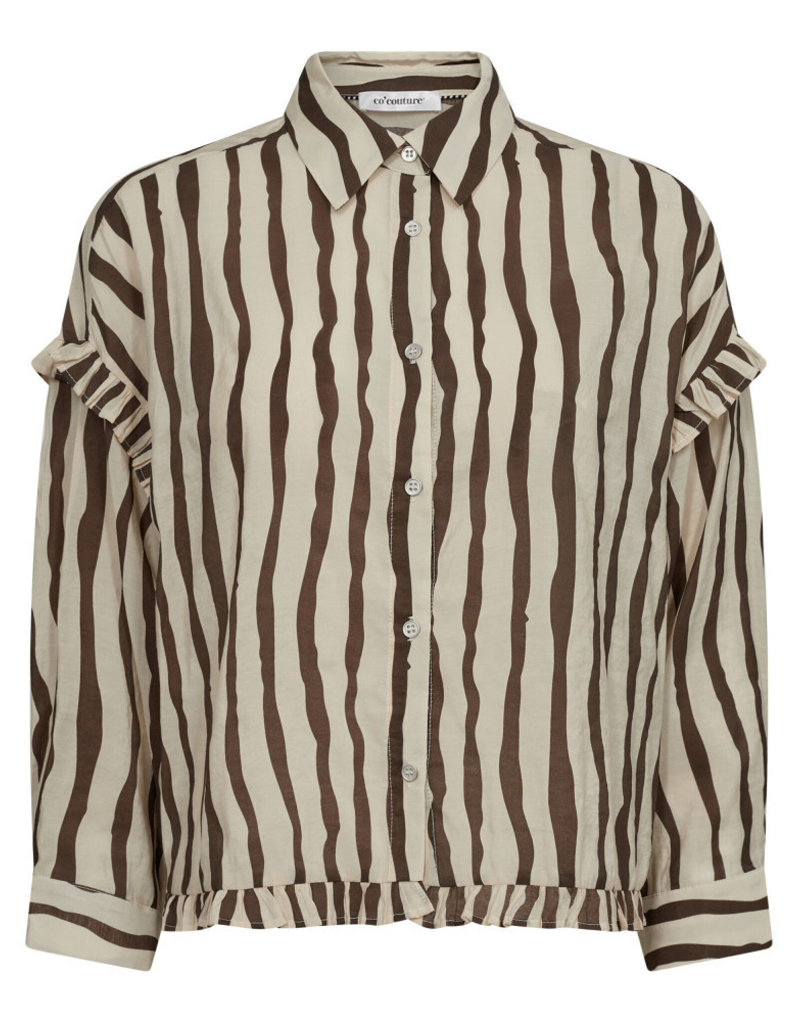 Co'Couture Flow Stripe Frill Shirt Mocca