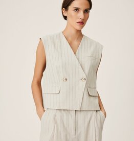 Moss Copenhagen Jonalyn Waistcoat Stripe Oatmeal Grey