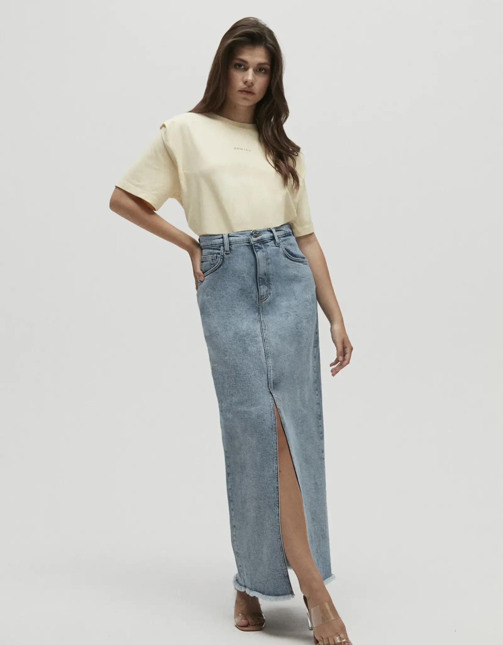 Homage Long Denim Skirt With Slit Mid Vintage