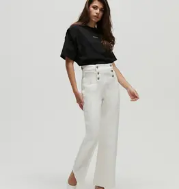 Homage Lauren Cropped Wide Leg With Button Detail Off White