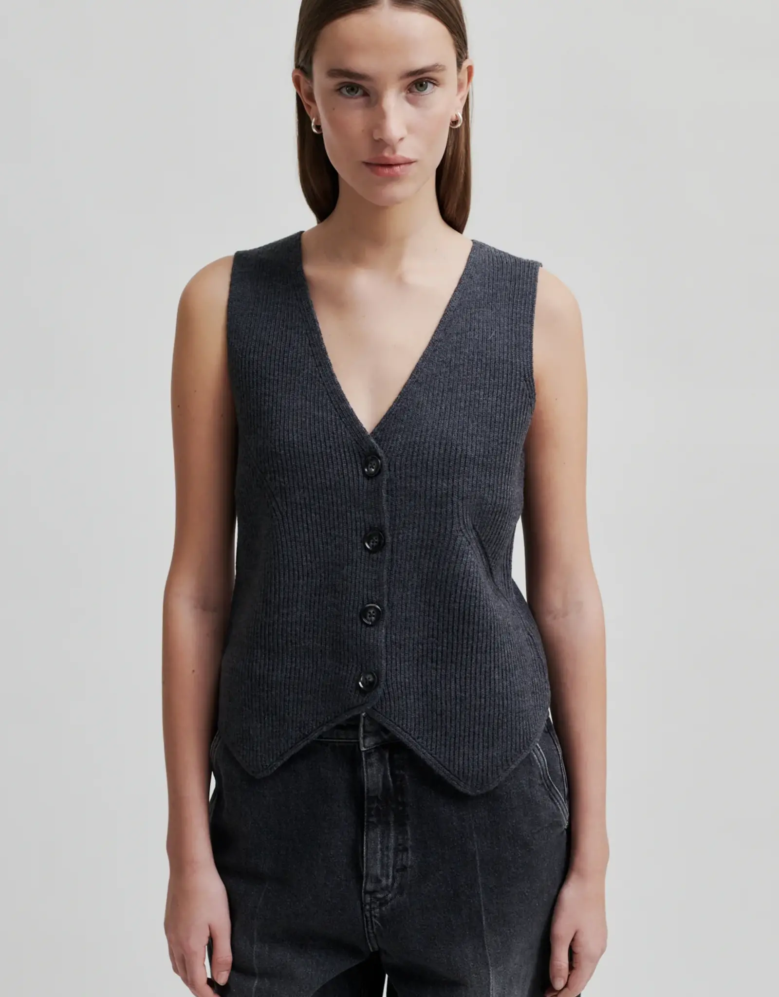 Second Female Willa Knit Waistcoat Dark Grey Melange