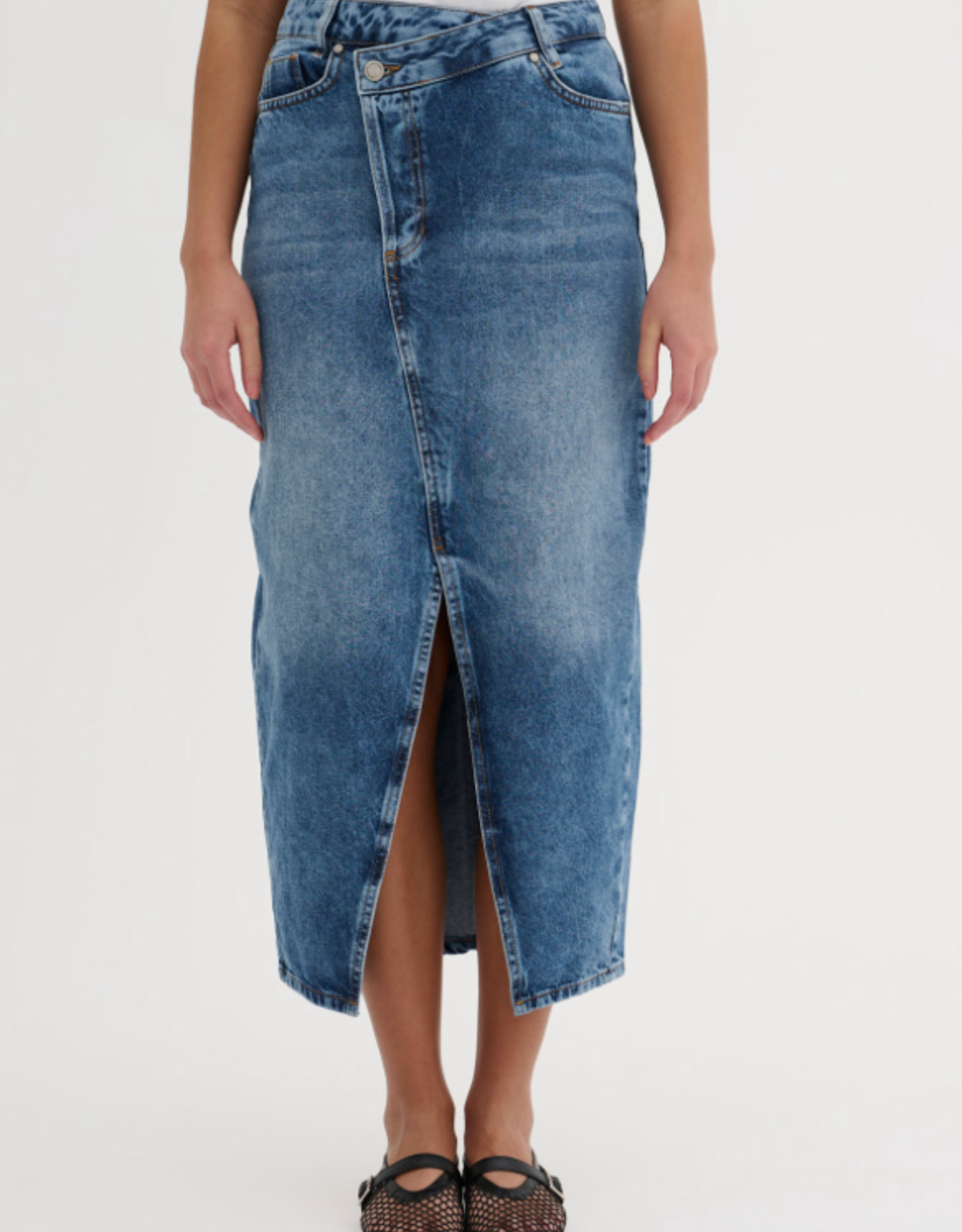 My Essential Wardrobe Louis Wrap Skirt Medium Blue Retro