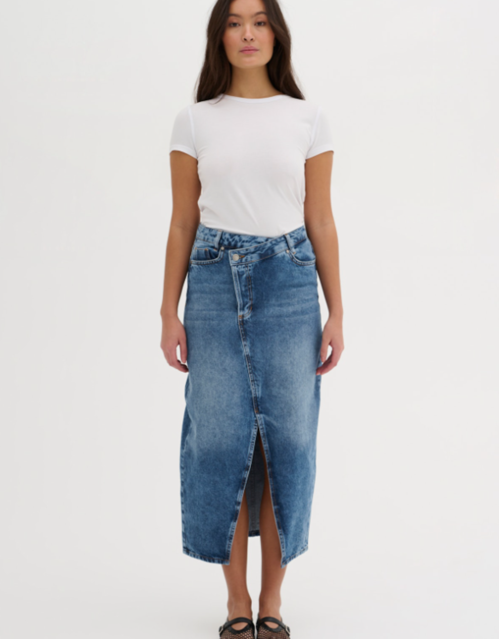 My Essential Wardrobe Louis Wrap Skirt Medium Blue Retro