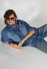 Dante 6 Daisy Rhinestone Denim Shirt Vintage Blue