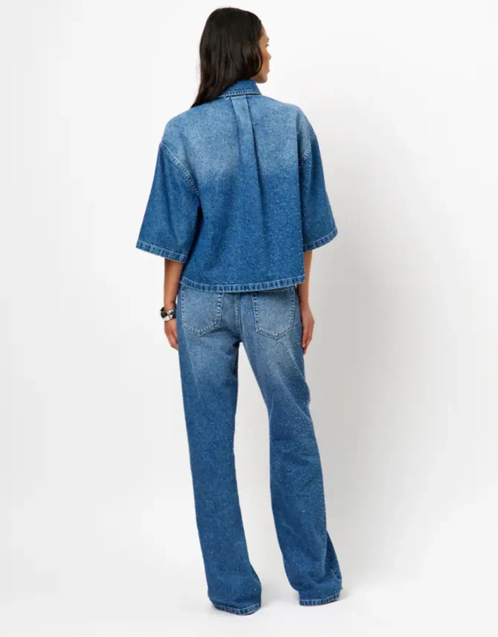Dante 6 Daisy Rhinestone Denim Shirt Vintage Blue