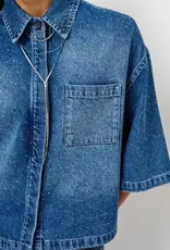 Dante 6 Daisy Rhinestone Denim Shirt Vintage Blue