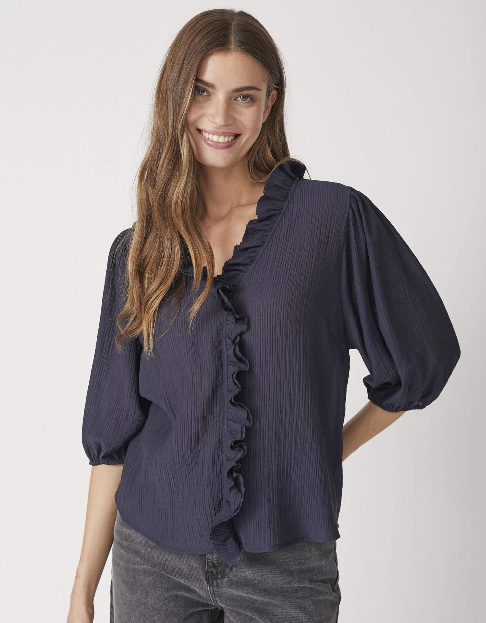 Co'Couture Anika Frill ss Shirt Navy