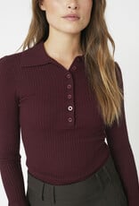 Co'Couture Bonny Polo LS Knit Winered