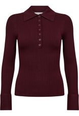 Co'Couture Bonny Polo LS Knit Winered