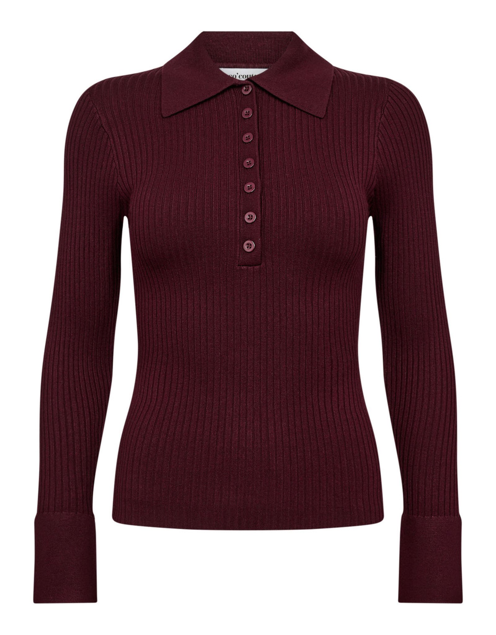 Co'Couture Bonny Polo LS Knit Winered