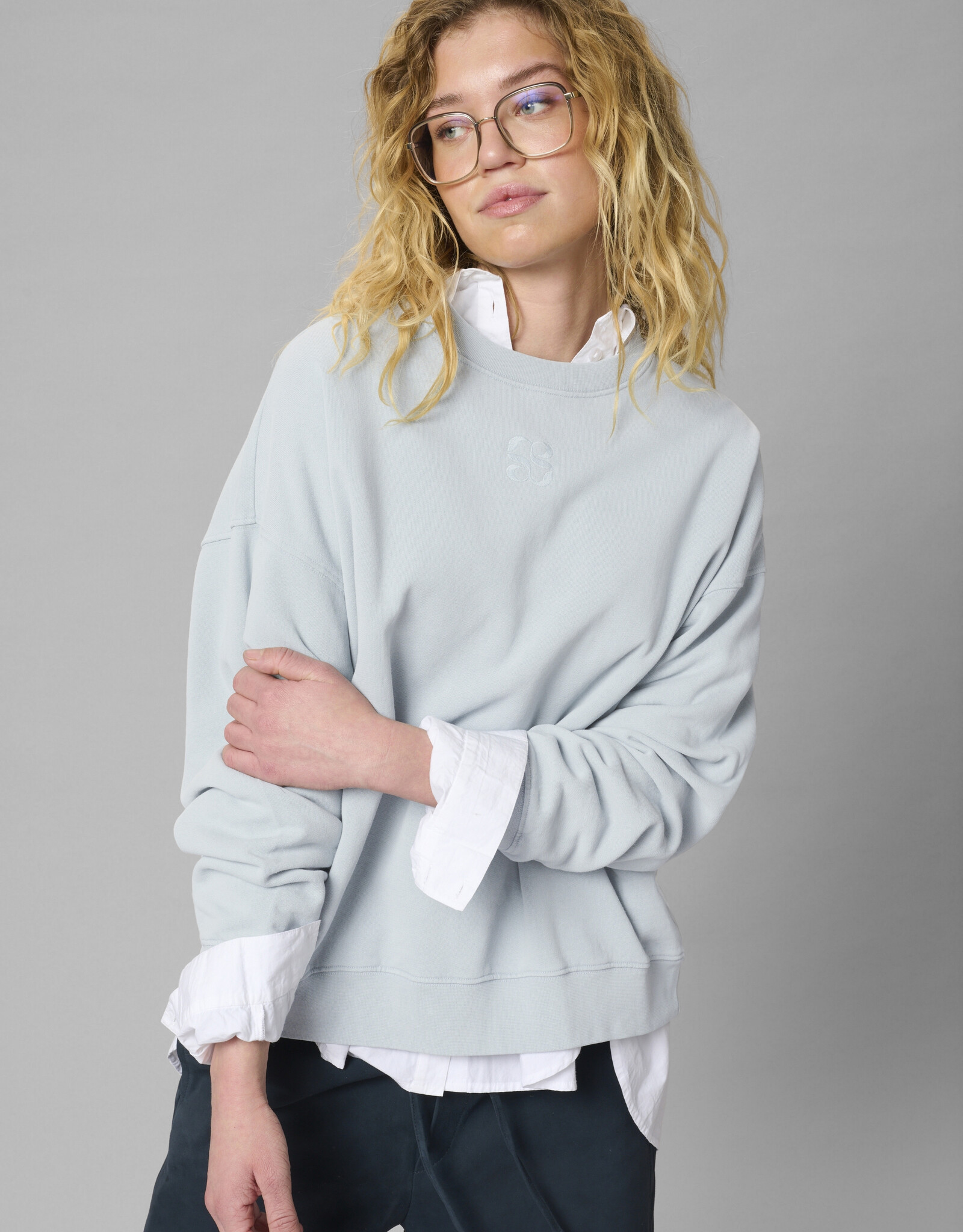 My Essential Wardrobe Diego Logo Embroidery Sweat  Pearl Blue