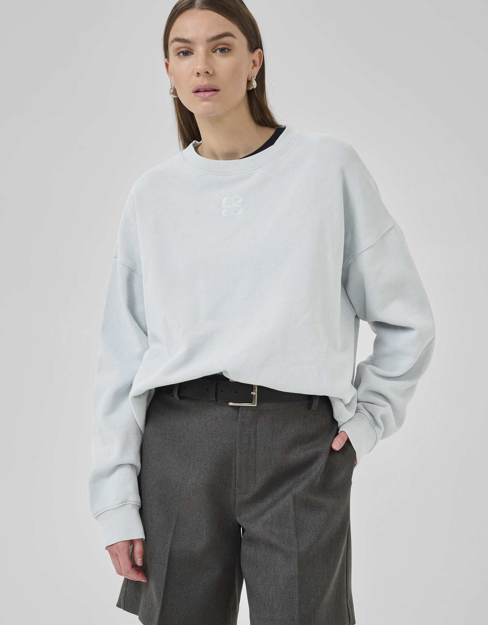 My Essential Wardrobe Diego Logo Embroidery Sweat  Pearl Blue