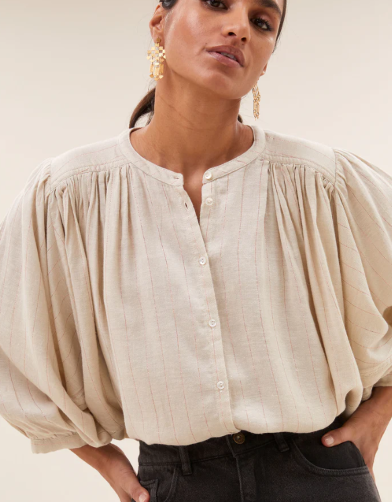 By Bar Becky Blouse Rose Lurex Stripe