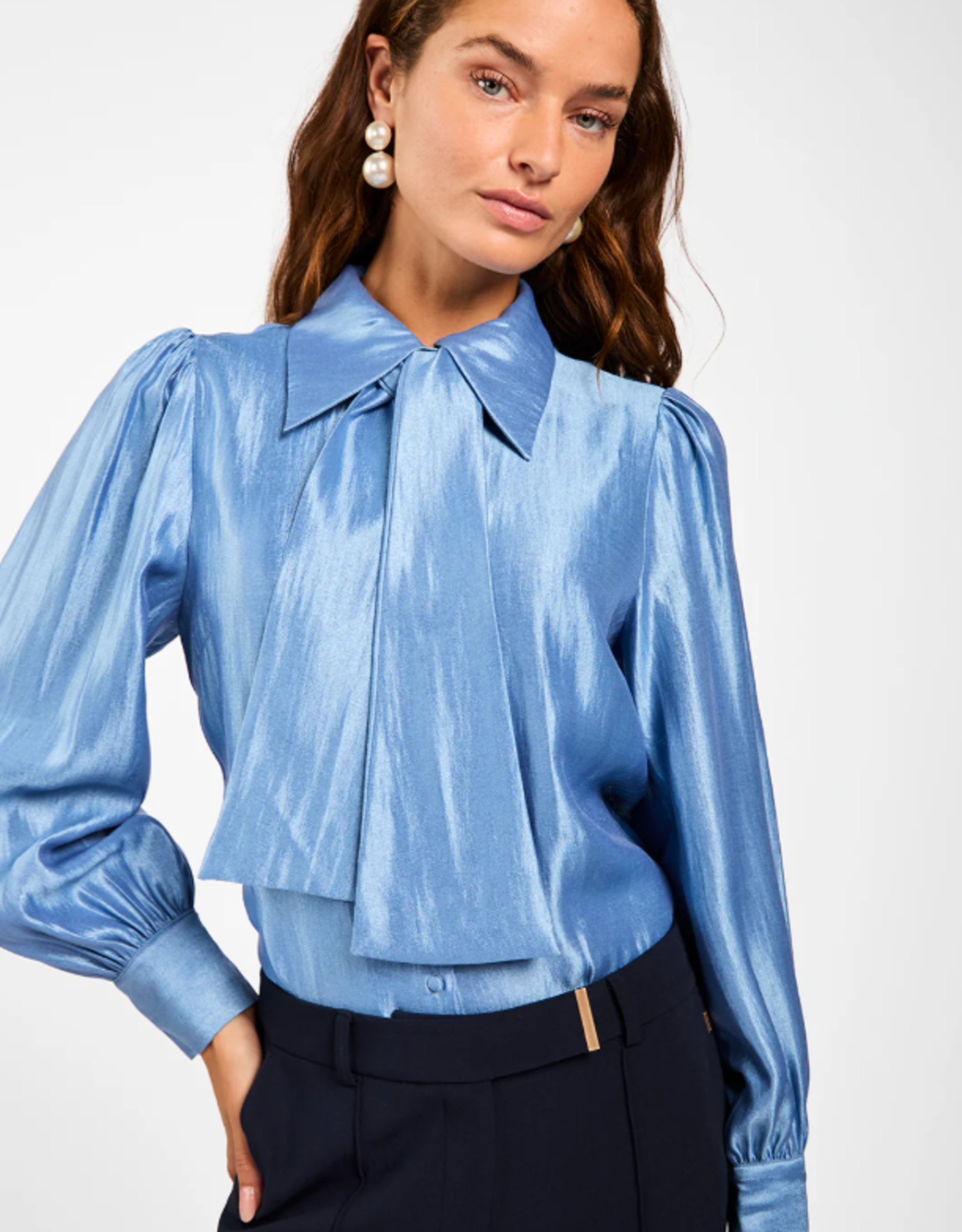 Aaiko Veronne Tie Blouse Office Blue