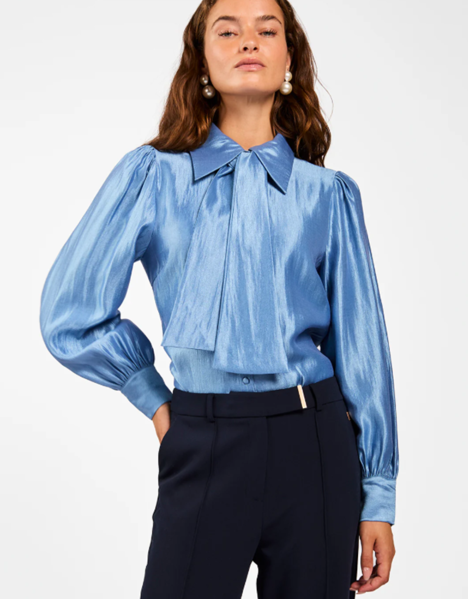 Aaiko Veronne Tie Blouse Office Blue