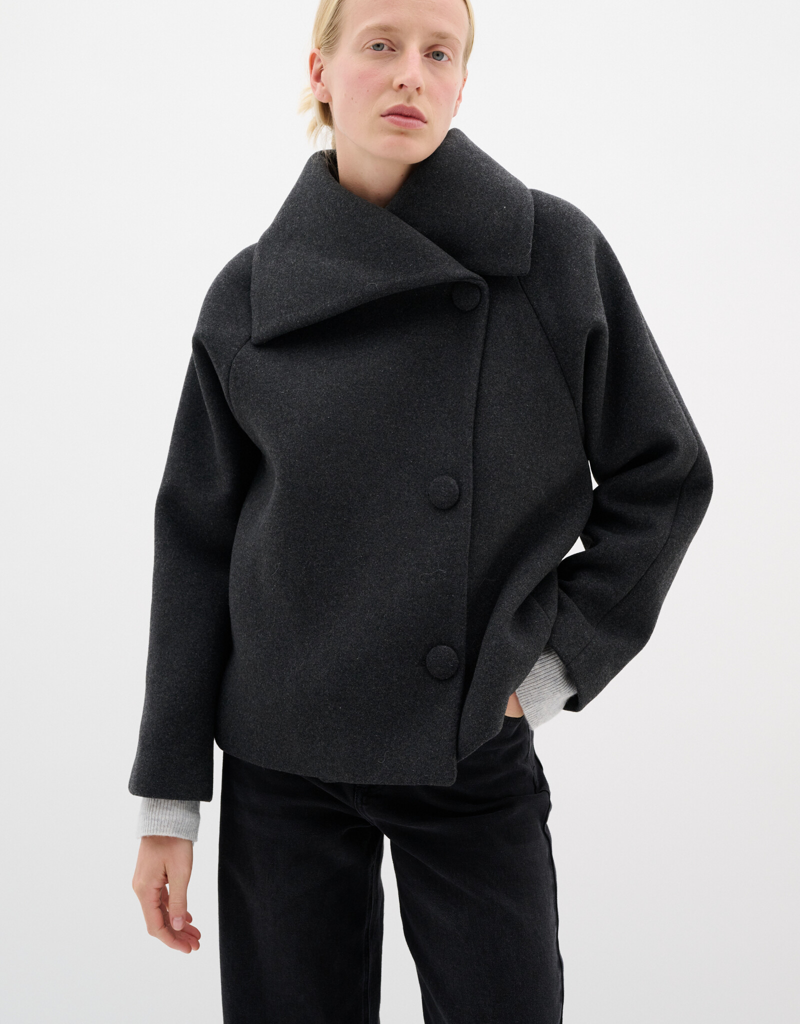 InWear Perry Short Coat R Dark Grey Melange