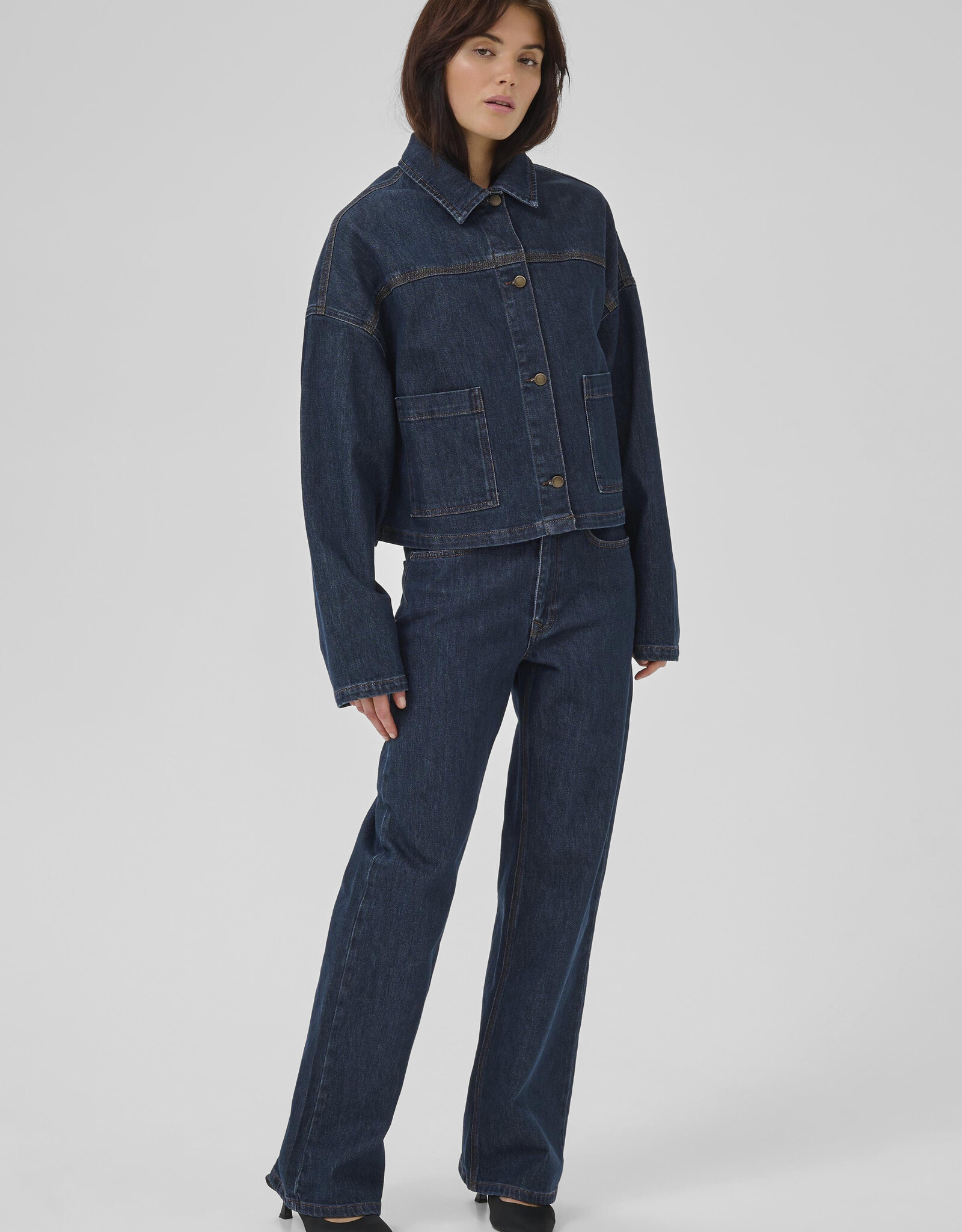 My Essential Wardrobe Malle 139 Deco Denim Jacket Dark Blue Un Washed