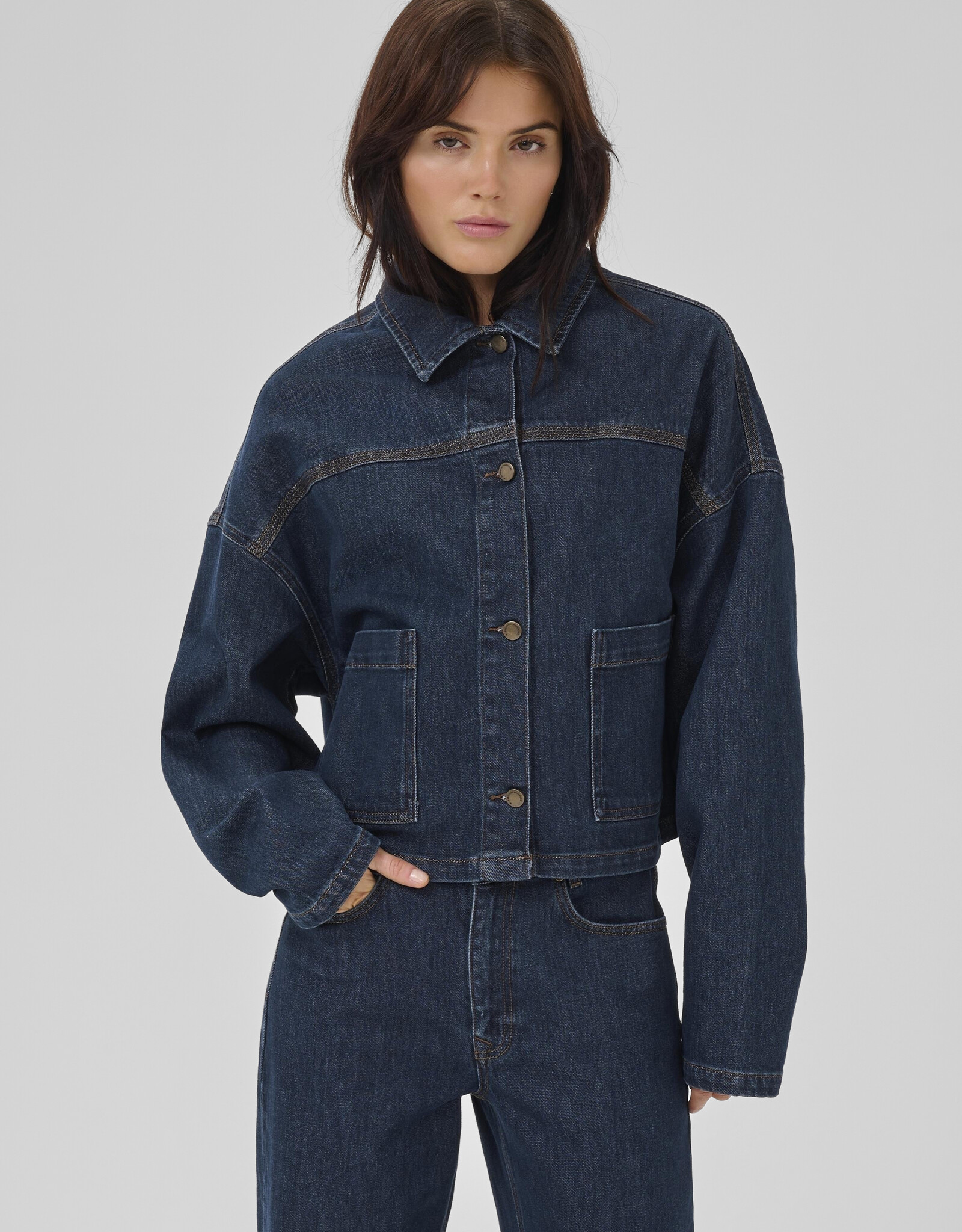 My Essential Wardrobe Malle 139 Deco Denim Jacket Dark Blue Un Washed