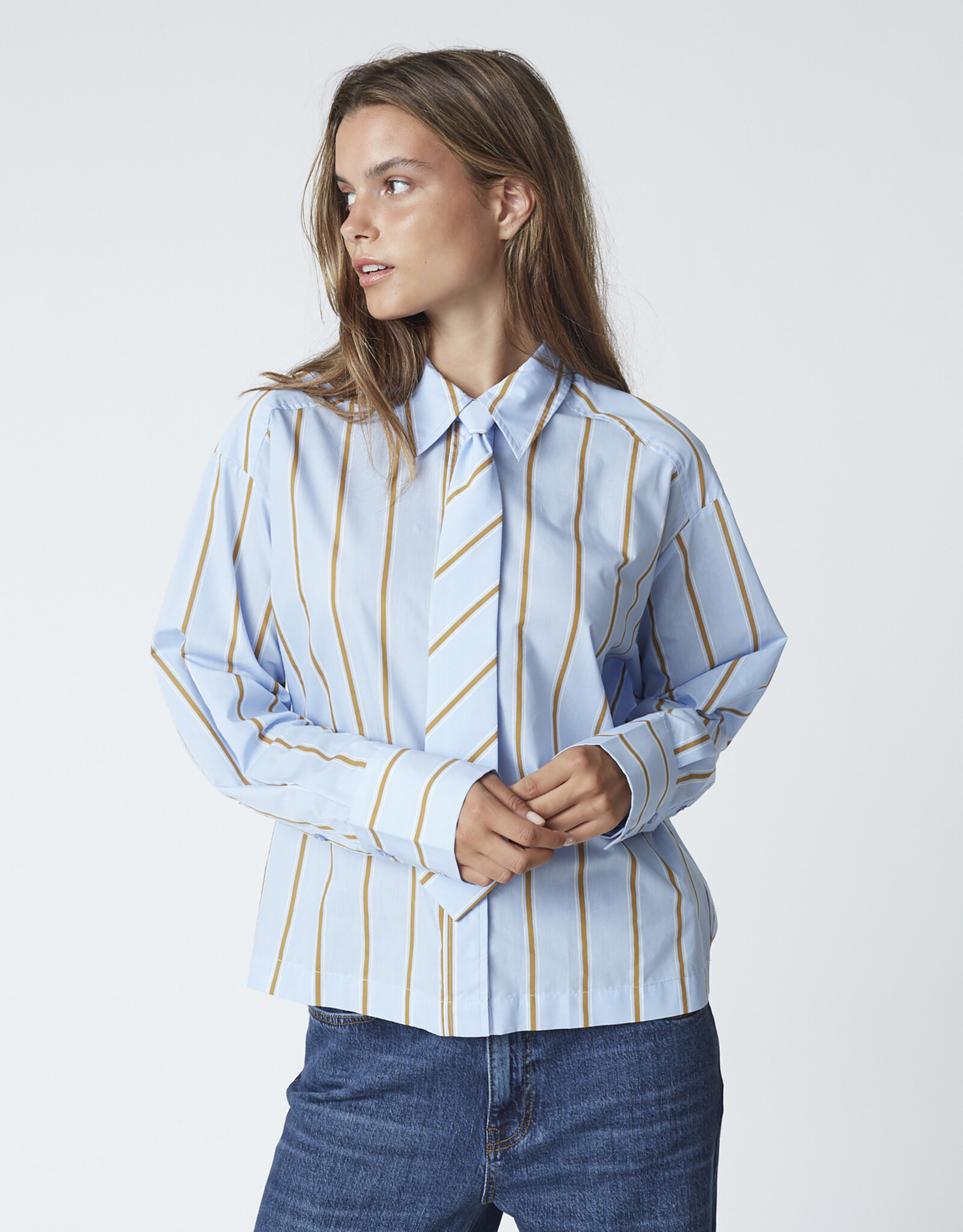 Co'Couture Amora Stripe Tie Shirt Pale Blue