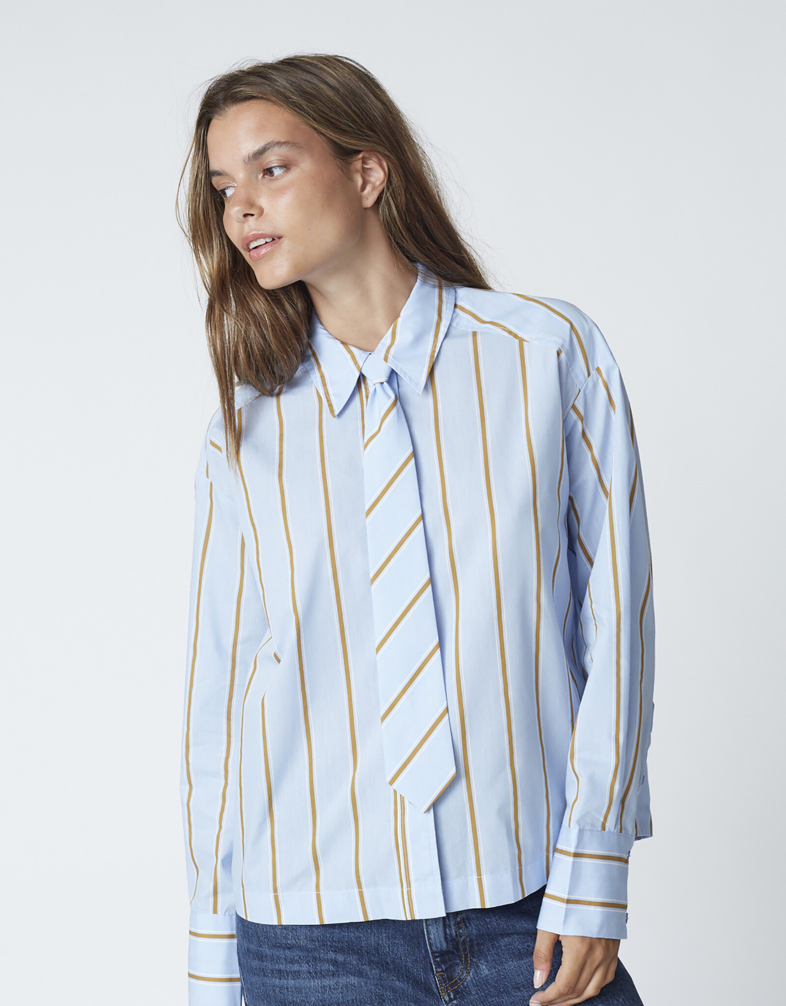 Co'Couture Amora Stripe Tie Shirt Pale Blue