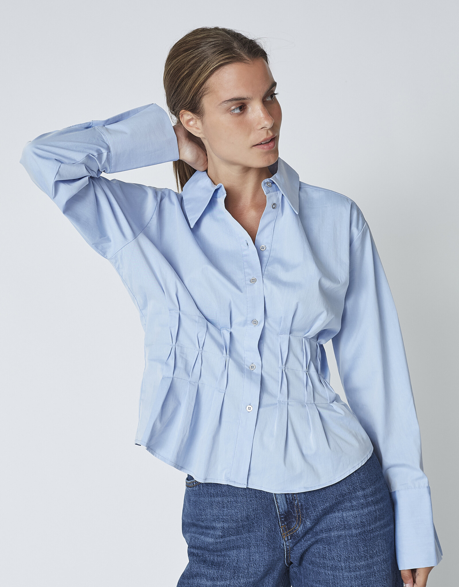 Co'Couture Poppy Pleat Waist Shirt Pale Blue
