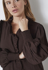 Co'Couture Shina Frill LS Shirt Dark Brown