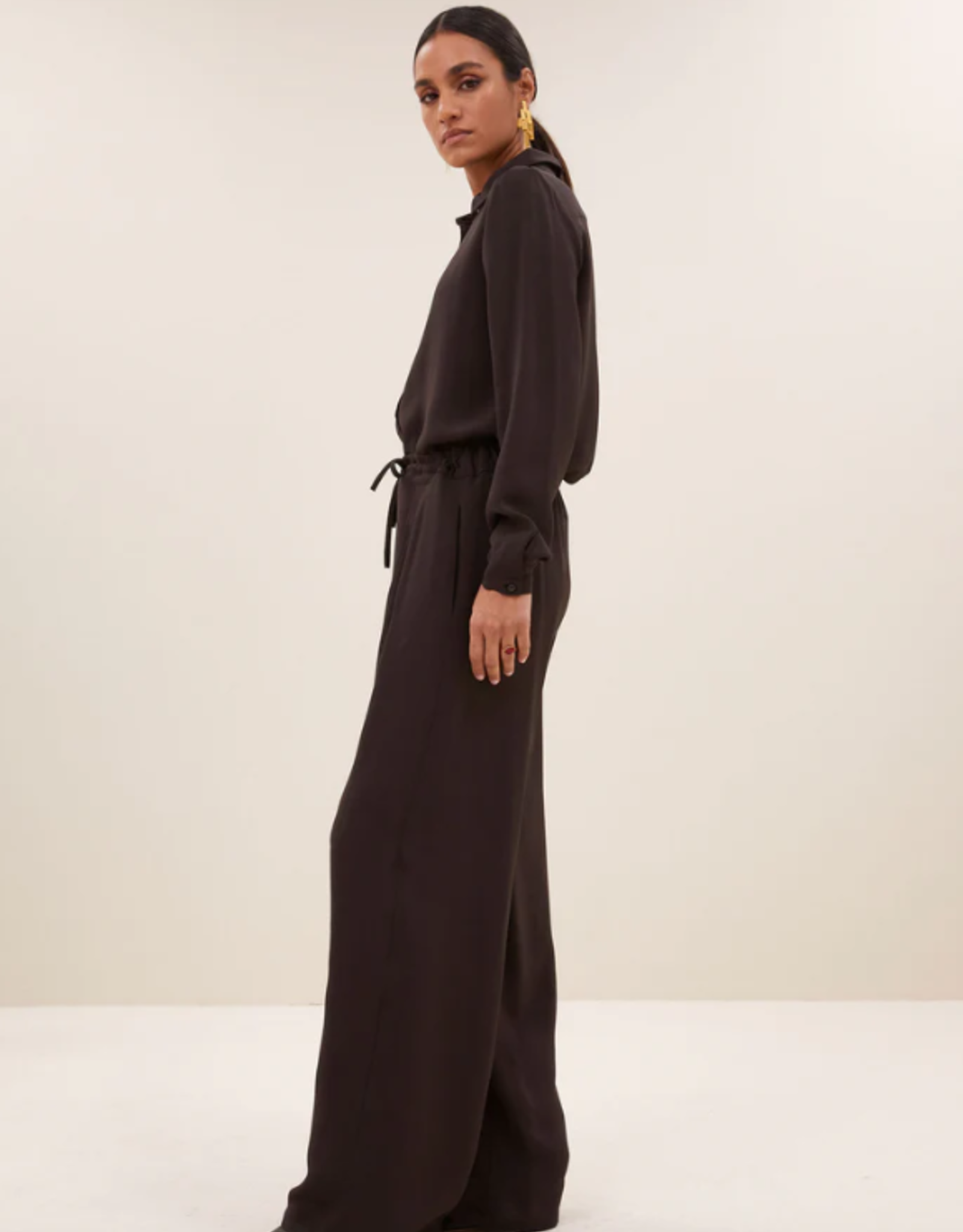 By Bar Donna Satin Stripe Blouse Cafe Noir