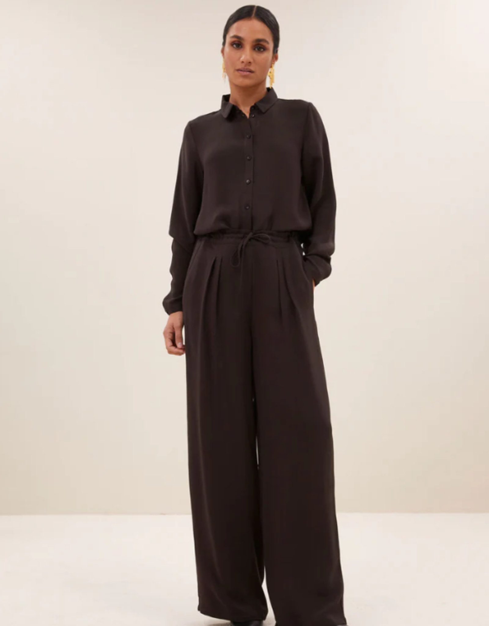 By Bar Donna Satin Stripe Blouse Cafe Noir
