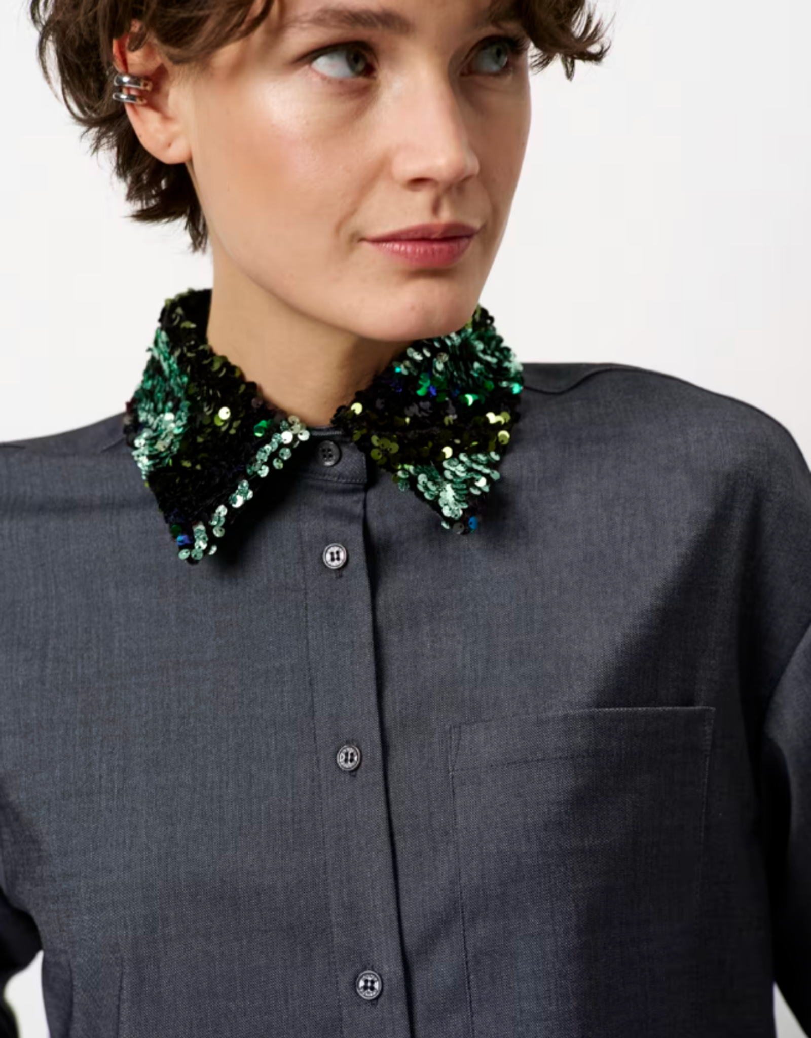Dante 6 Cybella Embellished Shirt Granite Grey Mélange