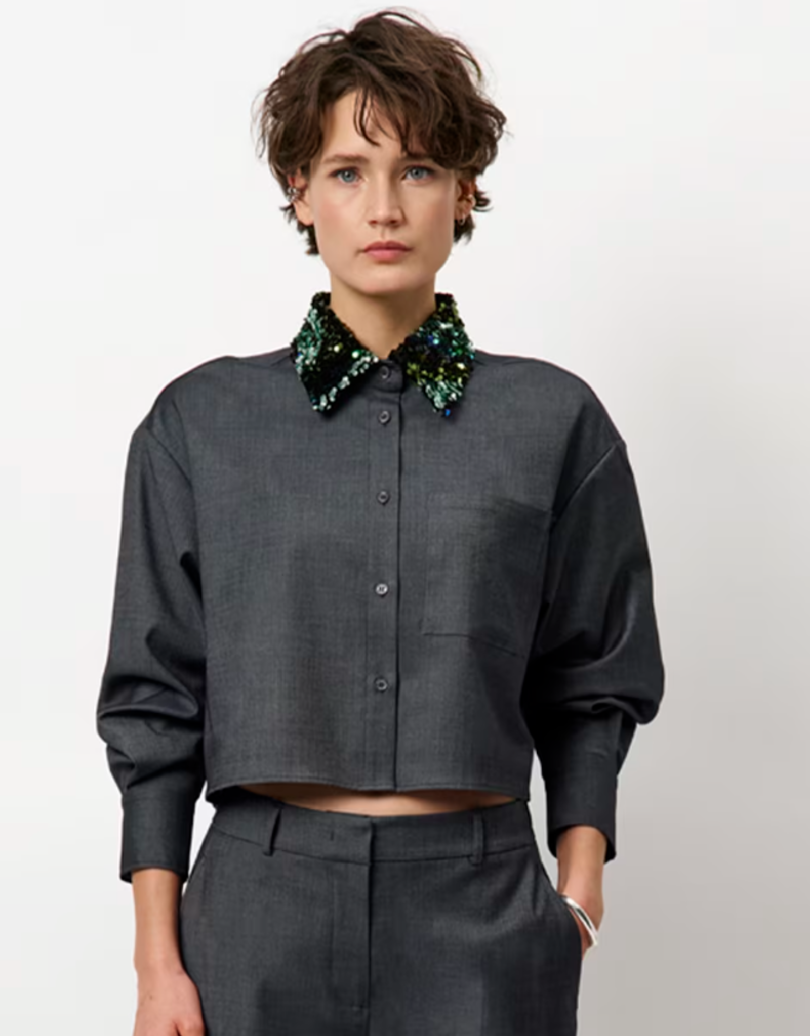 Dante 6 Cybella Embellished Shirt Granite Grey Mélange