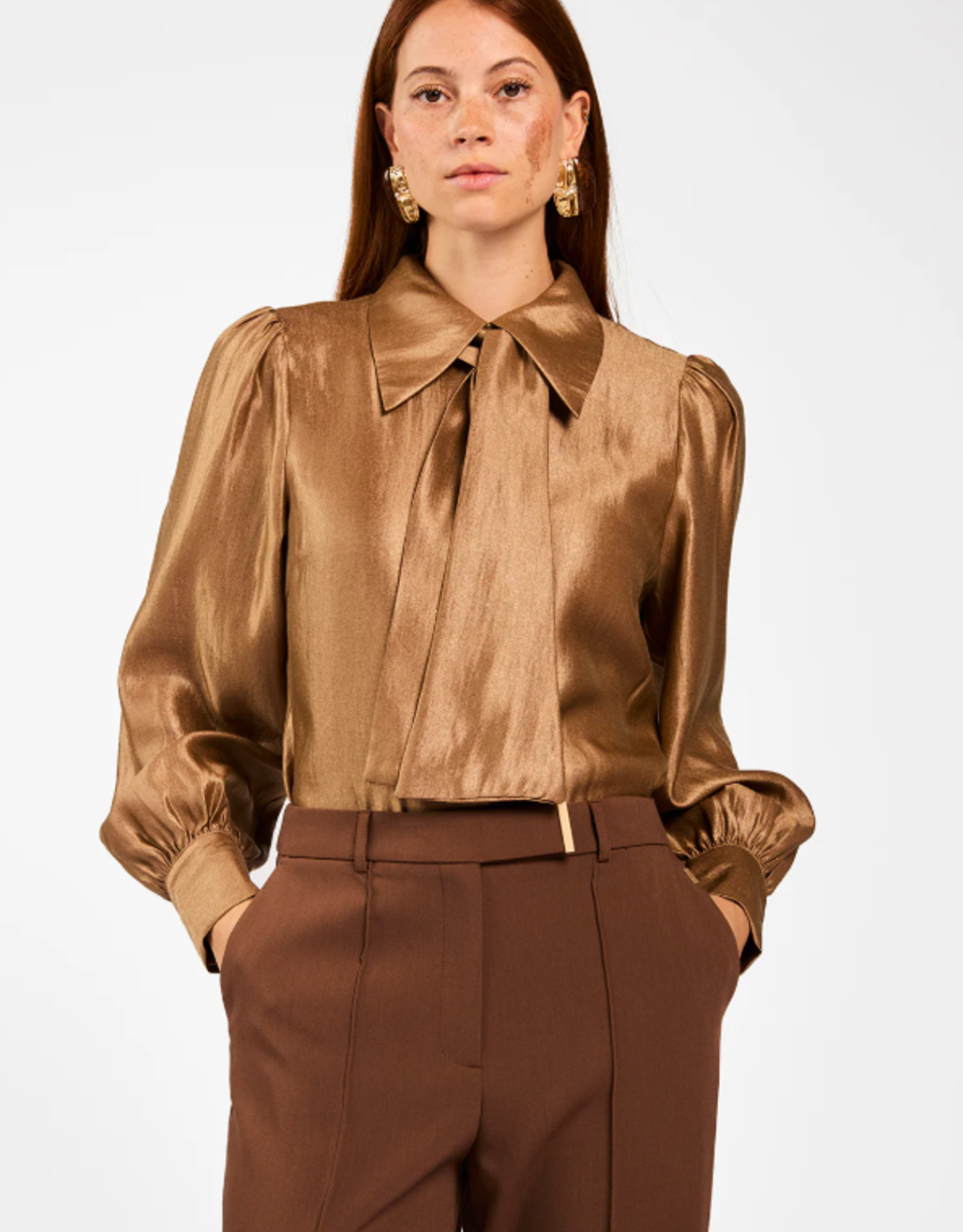 Aaiko Veronne Tie Blouse Bison Brown
