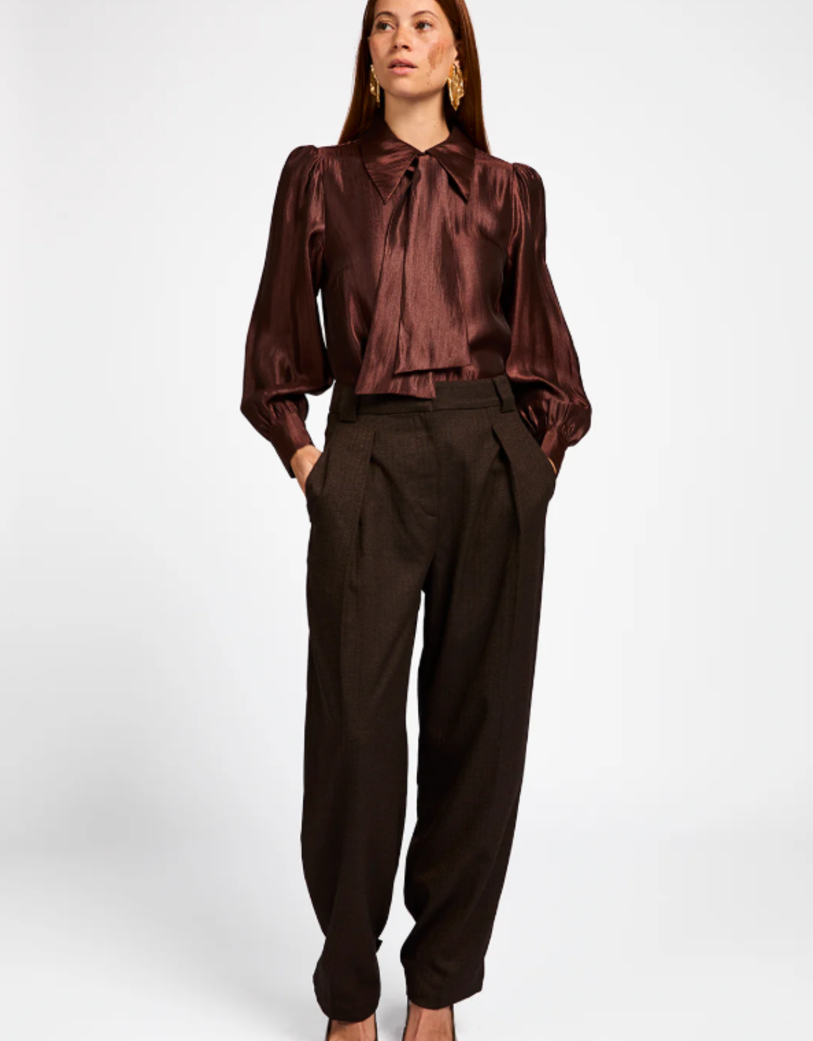 Aaiko Veronne Tie Blouse Chicory Coffee