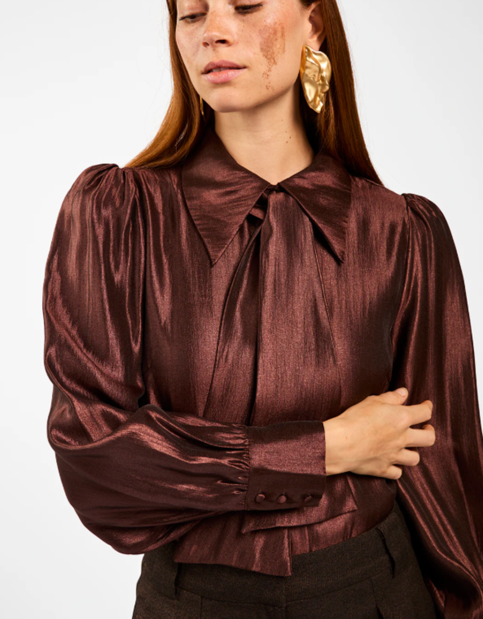 Aaiko Veronne Tie Blouse Chicory Coffee