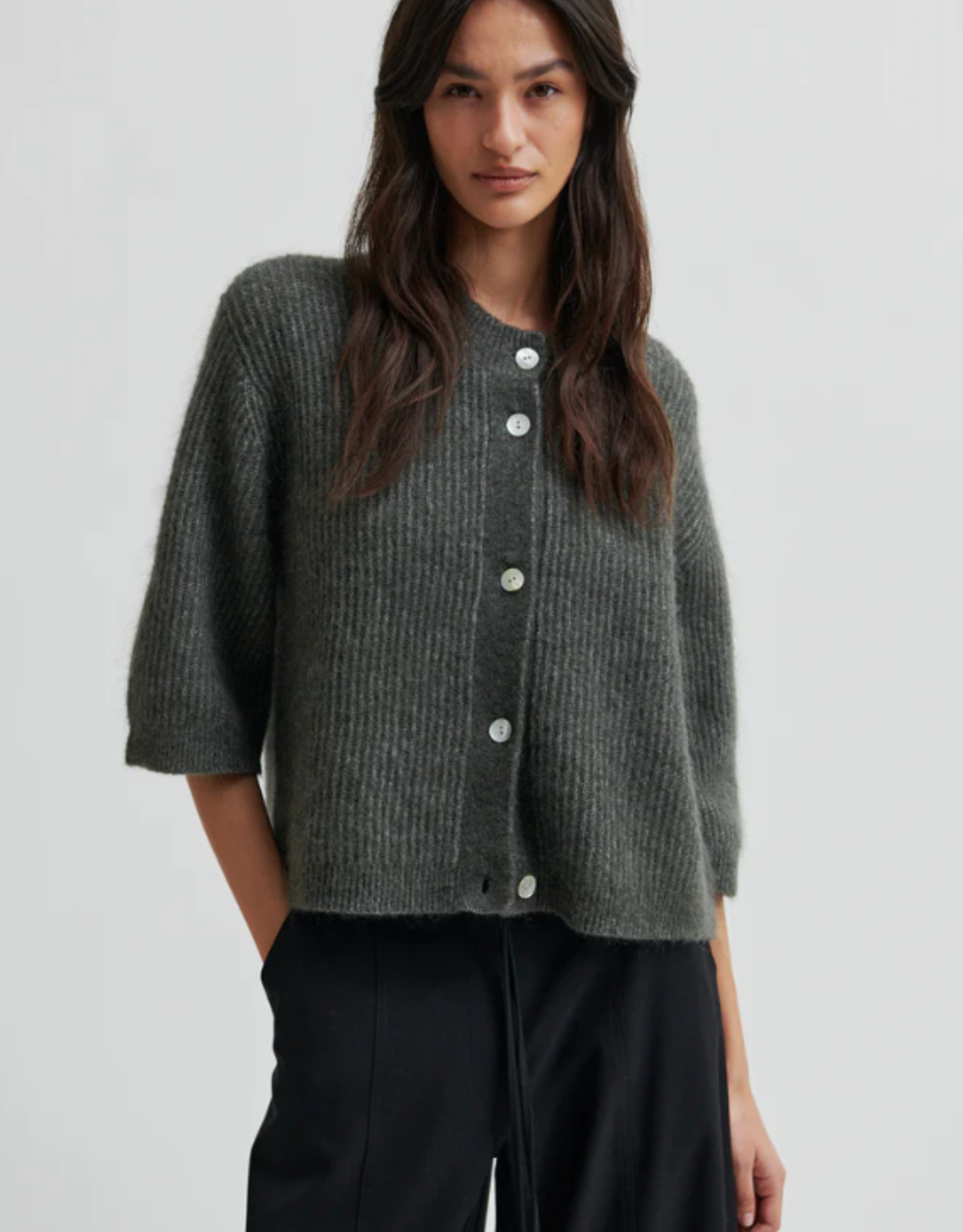 Second Female Andrea Knit Rib Cardigan Beluga