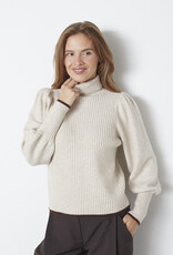 Co'Couture Row Puff Rib Roll Neck Creme