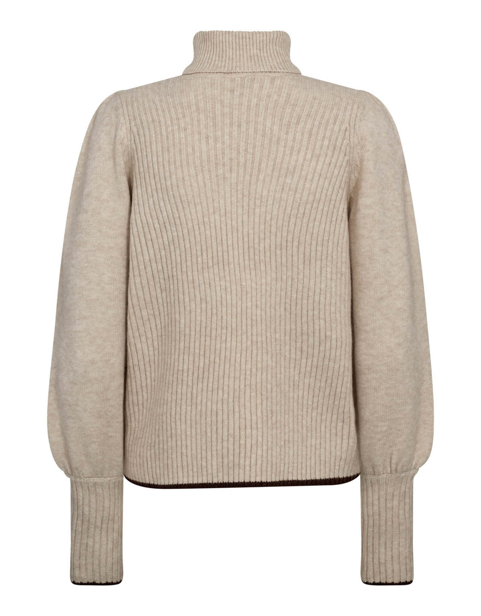 Co'Couture Row Puff Rib Roll Neck Creme