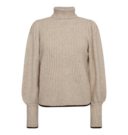 Co'Couture Row Puff Rib Roll Neck Creme