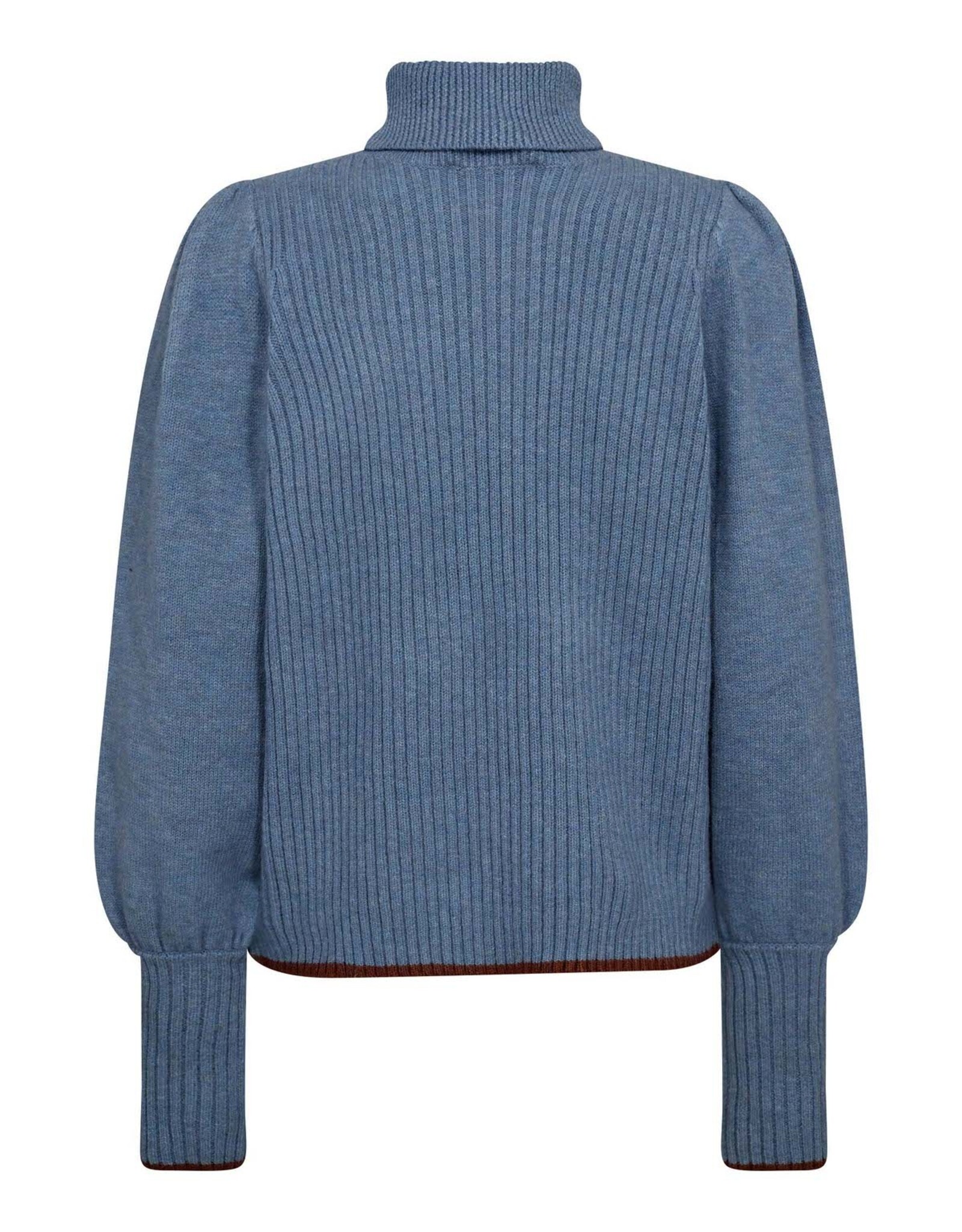 Co'Couture Row Puff Rib Roll Neck Blue