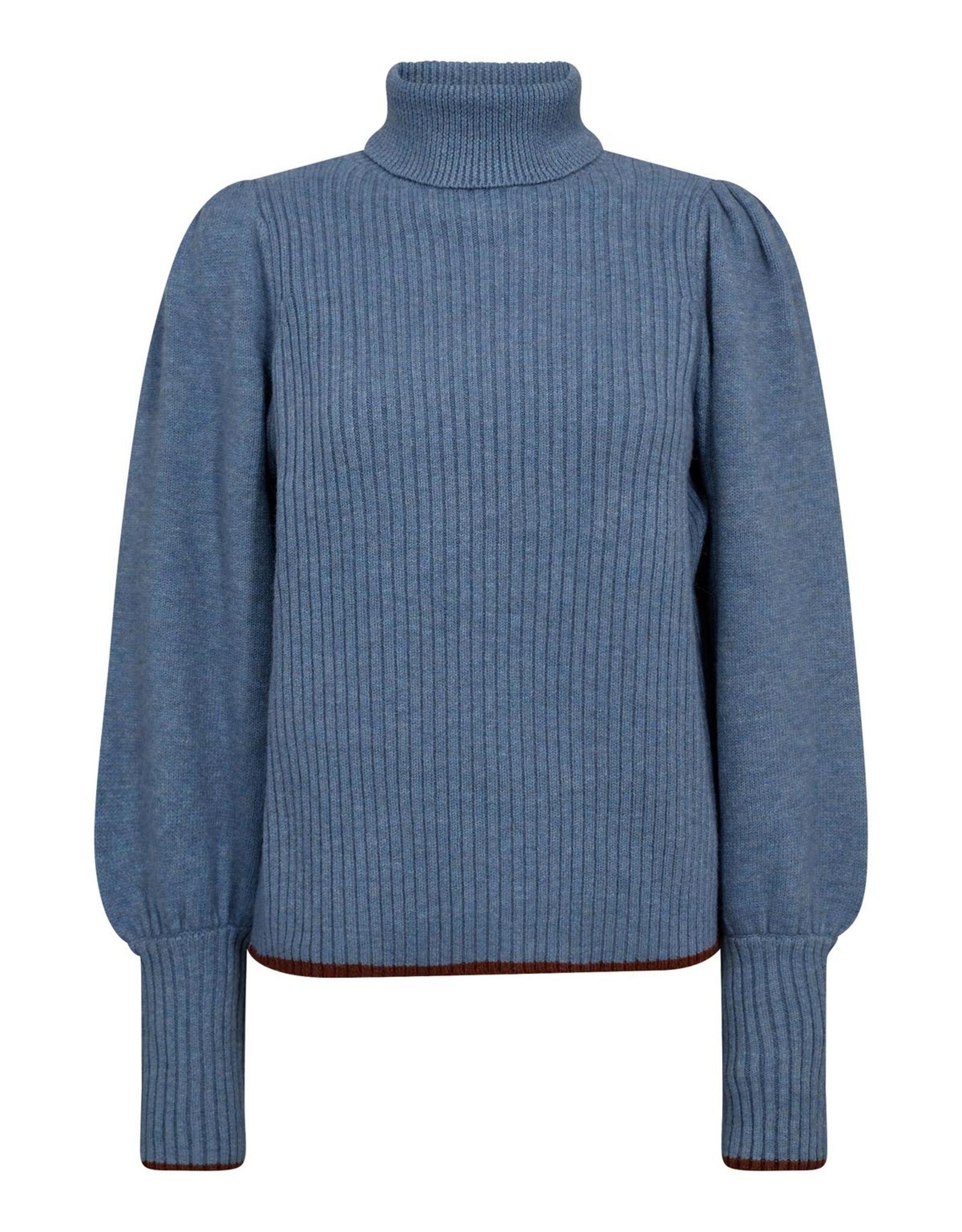 Co'Couture Row Puff Rib Roll Neck Blue