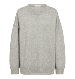 Co'Couture Maja Slit O-Neck Knit Light Grey
