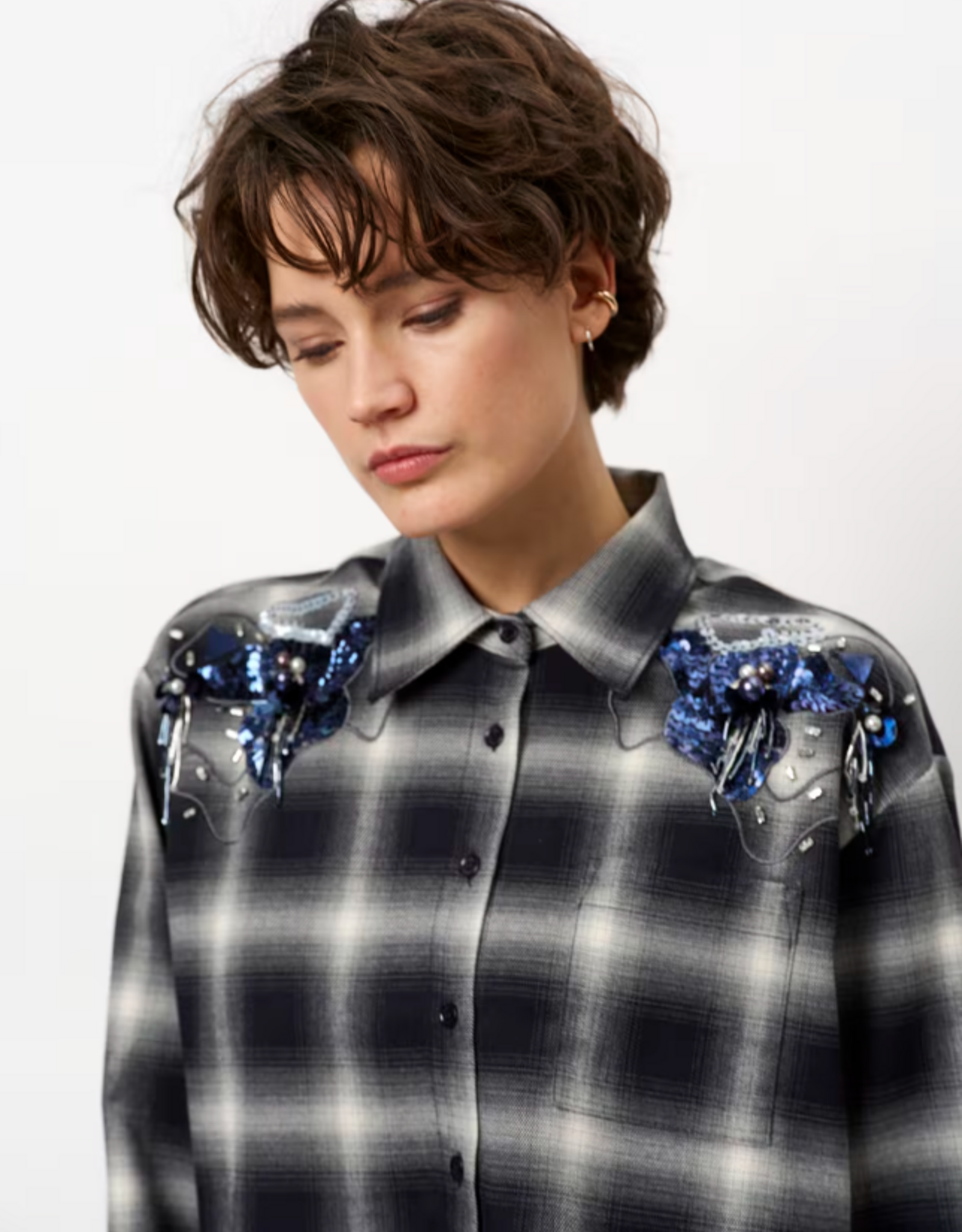 Dante 6 Eason Check Embellished Shirt Nocturnal Blue
