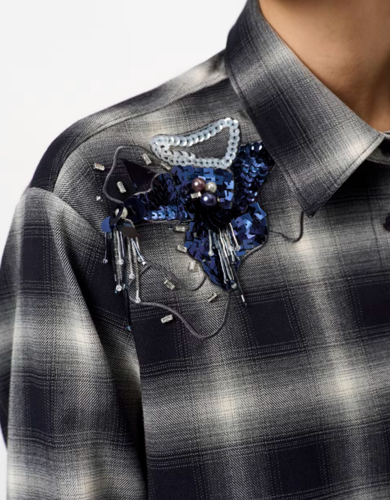 Dante 6 Eason Check Embellished Shirt Nocturnal Blue