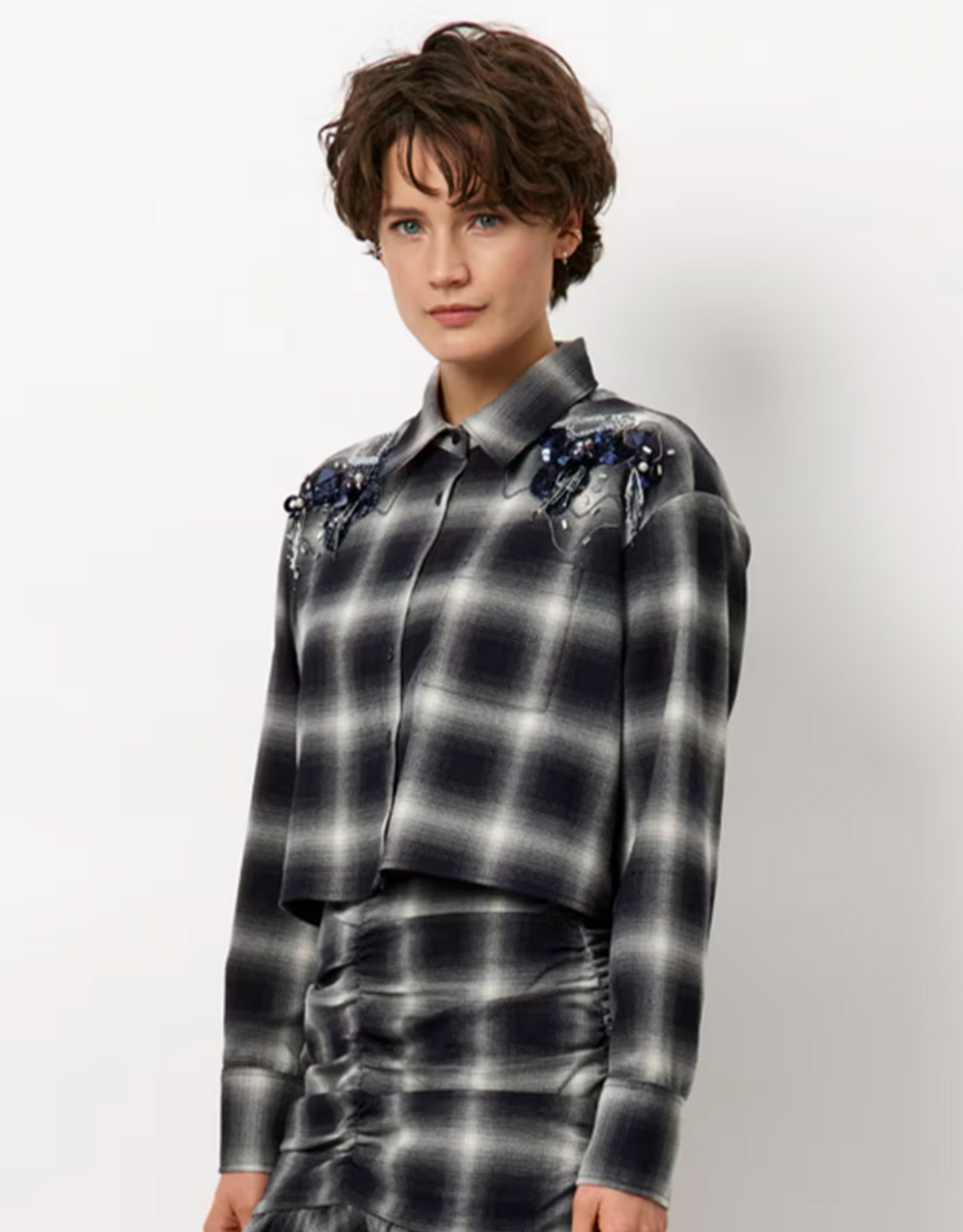 Dante 6 Eason Check Embellished Shirt Nocturnal Blue