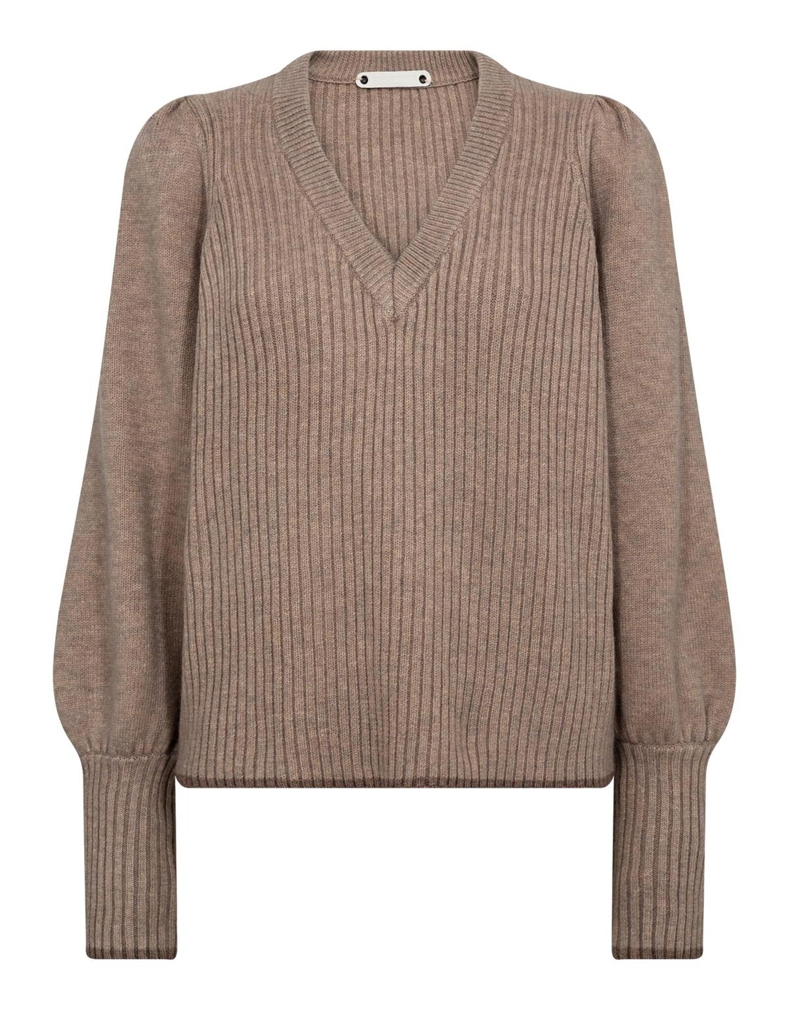 Co'Couture Row Puff Rib V-Knit Champagne