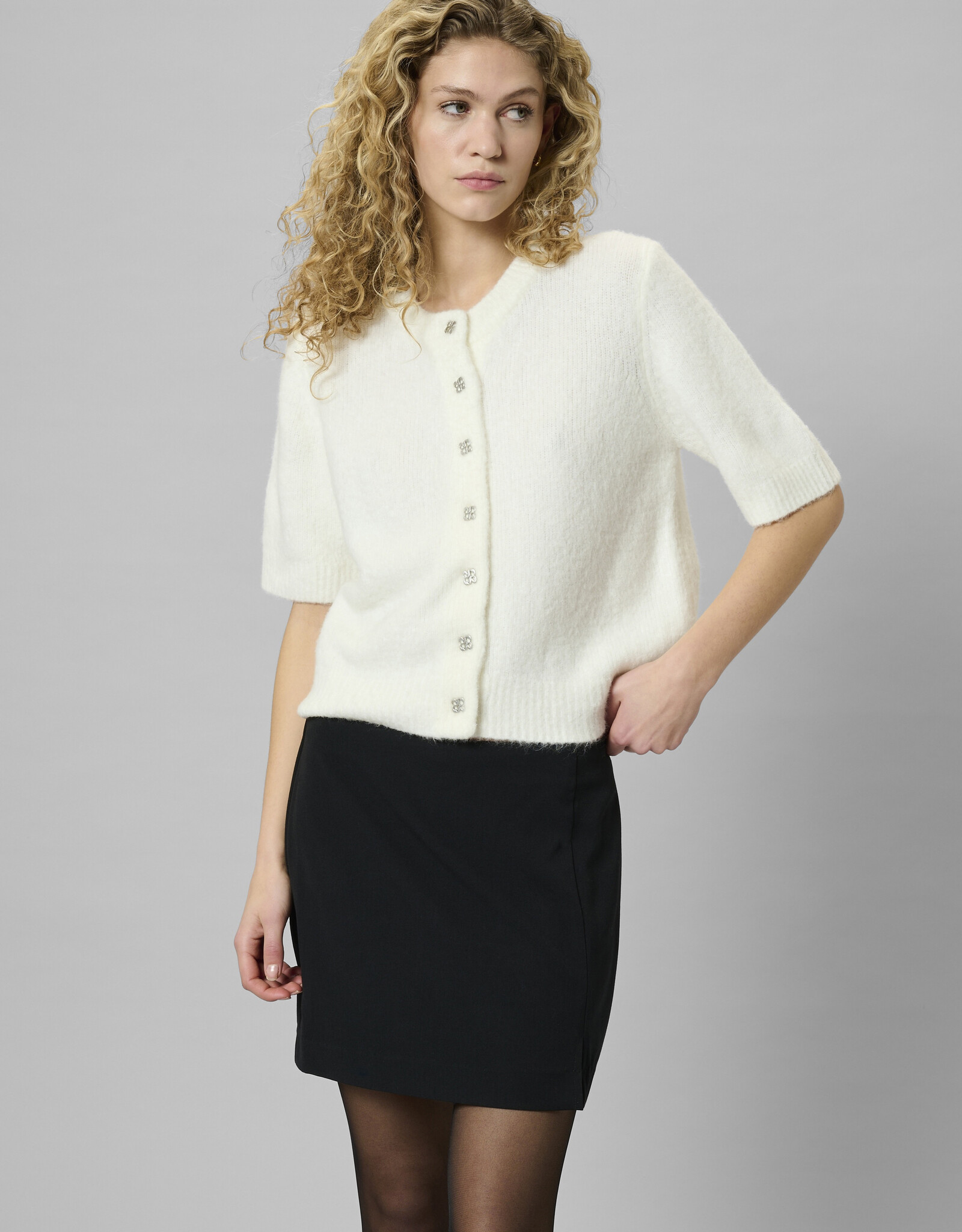 My Essential Wardrobe Ellie Knit Cardigan SS Snow White