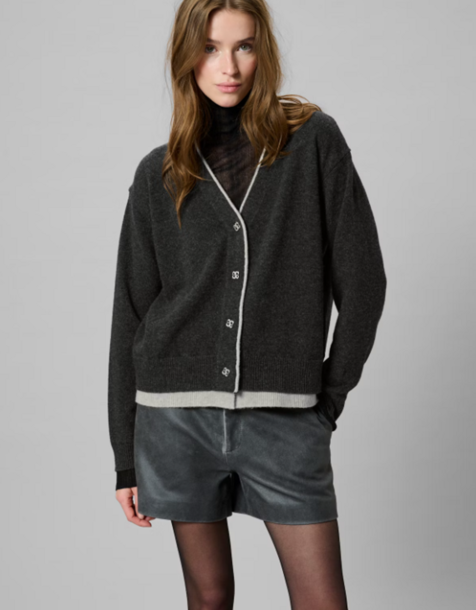 My Essential Wardrobe Tracy Knit Cardigan Dark Grey Melange