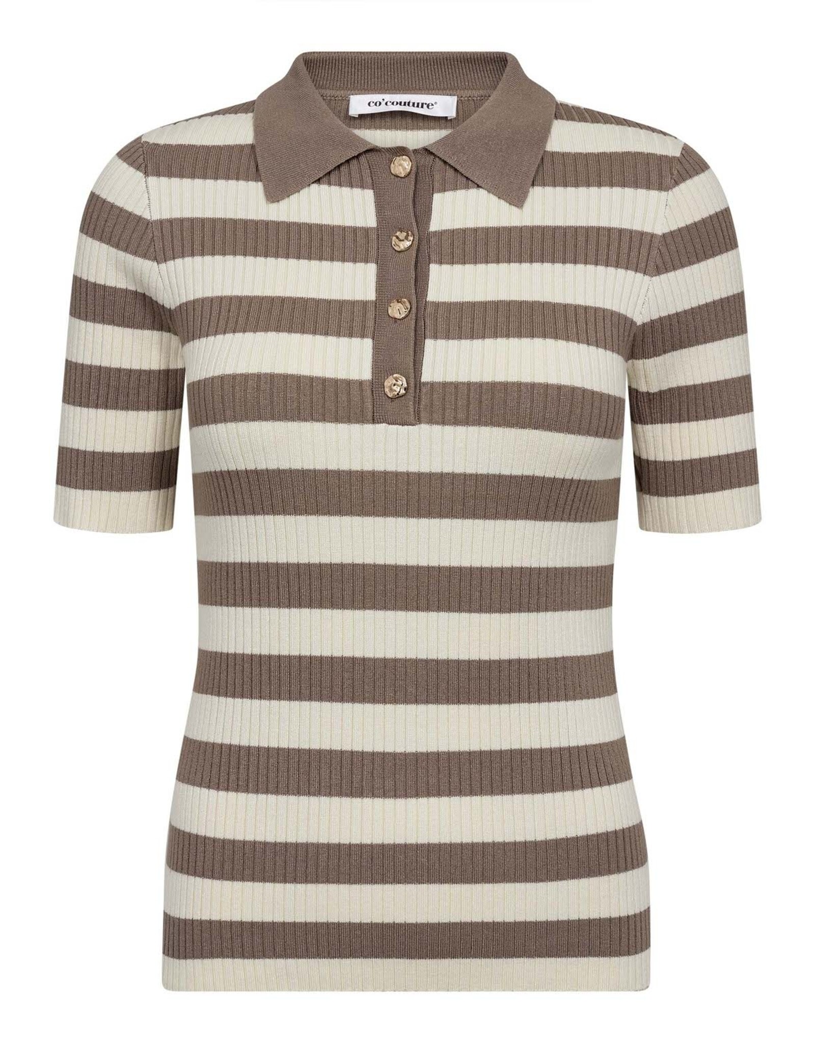 Co'Couture Bonny Stripe S/S Polo Knit Walnut