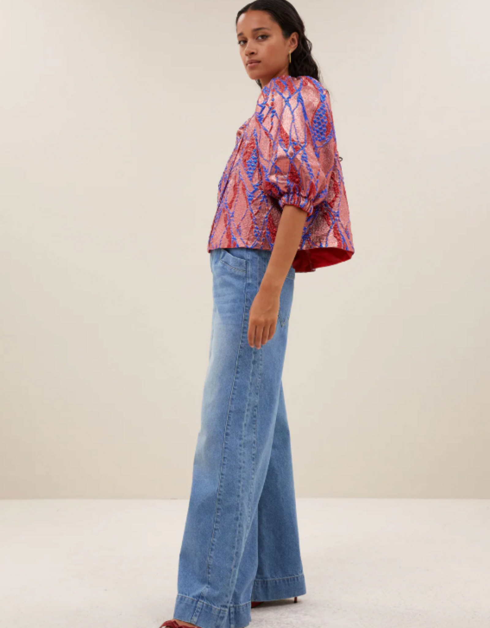 By Bar Mauri Jacquard Blouse Coral